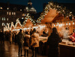 © AstroArchive - Crowded Christmas Market Stalls with Warm String Lights and Festive Night Street Atmosphere