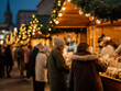 © AstroArchive - People Shopping at Outdoor Christmas Market Stalls with Warm String Lights in Winter Night