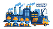 © Vector Market - Team of factory workers standing in front of an industrial plant logistics truck and crane
