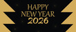 © Domestock - Happy New Year 2026 gold text effect firework star confetti Background for website banner, social media banner, greeting card, posters, covers, business and marketing material.