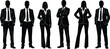 © Sumon - Silhouettes of professional business men and women standing confidently in formal suits, representing corporate teamwork, leadership, success, unity and modern workplace concept