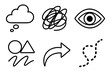 © peppastocker - Abstract Exploration Icons. Creative Exploration Set linear icon set: imagination cloud, sketch line, curious eye, abstract shapes, flow arrow, dotted path