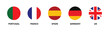 © Shahida - Circular European Country Flags Vector Set: Portugal, France, Spain, Germany, and UK Icons