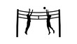 © Naimat - Silhouettes of two volleyball players jumping at the net with a ball