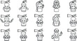 © vadymstock - A collection of cartoon fire extinguishers with various facial expressions and gestures in outline vector style, perfect for safety-themed projects