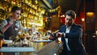 © stockbusters - Sad businessman relaxing bar watching smartphone closeup. Man ordering cocktail