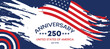© Design studio - America 250 Anniversary Wave Flag Banner – Dynamic Red White Blue Ribbon Design, Patriotic Celebration Template for 2026