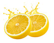 © MSTJOSNA - Two bright yellow lemon halves captured in a front-facing view, surrounded by a dynam