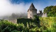 © Jenna - overgrown medieval stone castle with turret surrounded by mist