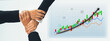 © InfiniteFlow - Business professionals show teamwork and collaboration by linking hands, emphasizing unity while highlighting a growing financial investment trend in a graph. Axiom