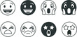 © JOLY - Emotional outline emoji collection showing various facial expressions from happiness to sadness and surprise. Vector