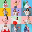 © Pixel-Shot - Collage of many people with different flags on color background