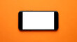 © Risad - Modern black smartphone with a blank white screen presented horizontally on a vibrant orange background for mockup designs