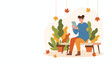 © Creative Office Pro - Happy man checking phone on park bench in flat autumn illustration