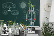 © Pixel-Shot - Flasks with plants and stand on table in Biology classroom