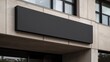 © Topa Studio - clear signboard banner on a storefront mock up template for business logo and branding. Blank black restaurant or shop signboard copy space mockup.