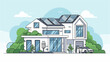 © Abu - Modern sustainable home powered by solar panels and electric car charging station showcases eco friendly living and green energy future