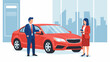 © DOLARRIZ JHON - Car Sales Partnership Business Professionals Examining a New Vehicle in a Modern City Environment, Vector Illustration