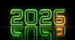 © Daniel - 2026, neon number, the number 2026 glowing with reflection on a black background. Green 2026 with a tint, abstract concept, wallpaper. 3D render