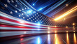© Teeradej - Dynamic digital representation of American flag with stars and stripes, featuring vibrant light trails and futuristic atmosphere