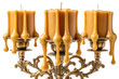 © Abir - Three dripping amber beeswax candles on ornate brass candelabra isolated on a transparent background