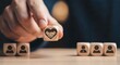 © ABDOU BERRI - Empathy leadership block. Leader lifting empathy block above aligned staff icons to promote trust, clarity, and emotionally aware decision-making (leadership, EQ).