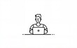 © jia - One line vector illustration. A man is sitting at a laptop. Minimalism. High quality