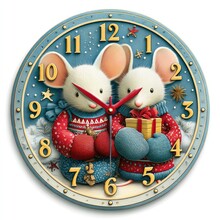 Christmas Mice And CLock Art Free Stock Photo - Public Domain Pictures