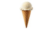 © Ferdinand - Single scoop of vanilla ice cream in a waffle cone on transparent background. Sweet dessert for summer menu or food advertisement.