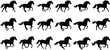 © graphicsobai - Set of black silhouette icons showing different phases of a running horse gait cycle