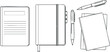 © Yana - Minimalist black and white vector illustration of notebooks and pens for office and educational design projects