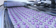 © Corona Borealis - Automated pharmaceutical production line with purple medical pills in blister packs on conveyor belt. 3D illustration of drug manufacturing process. Medicine industry, healthcare technology, pharma