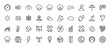 © PixeloAI - Weather and meteorology line icon set. Vector pictograms of wind, rain, sun, snow, thermometer, and tornado, thin linear illustration.