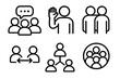 © King558 - Community Interaction Icons. Social Interaction Set linear icon set: group chat, friendly wave, supportive gesture, collaboration arrows, connection line, community bubble
