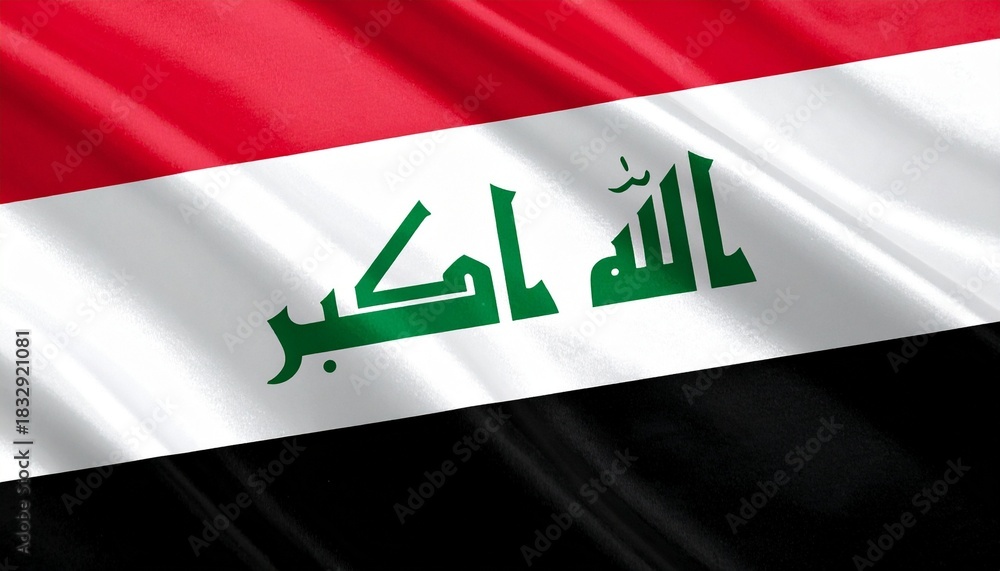 Iraqi flag with horizontal red, white, and black stripes and green ...