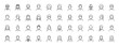© PixeloAI - People and avatar outline icon set. Vector pictograms of diverse male and female user profiles, minimal linear illustration.