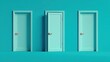 © nan - Three doors with brass handles embedded in teal walls, arranged in a row,