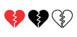 © Haji - A trio of broken heart icons, symbolizing heartbreak and emotional distress, in red, black, and outline styles.