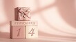 © beehu - Romantic Valentine's Day gift idea with pastel pink present box and February 14th date blocks for love celebration, gift giving, romance