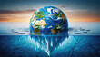 © Ai Stock Lab - Symbolic concept of melting Earth iceberg shows planet in peril. This global warming and climate change art concept represents concerning future for our environment