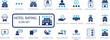 © FlatCore Studio - Hotel rating and hospitality icon set, star, quality, luxury, service, travel, and guest review vector icons.