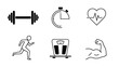 © muhammad - Health and fitness icons representing exercise, weight loss, and a healthy heart.