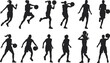 © Vision by Alamin - Set of professional female basketball player silhouettes in action poses