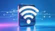 © Jah_CK - A futuristic Wi-Fi symbol is depicted, surrounded by digital circuits, conveying connectivity and technology in a vibrant blue background.