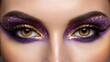 © NoorArt Studio - Close up of womans eyes with dramatic purple glitter makeup