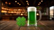 © NoorArt Studio - Green beer and shamrock on wooden table in pub