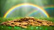 © NoorArt Studio - Pile of gold coins at the end of a rainbow
