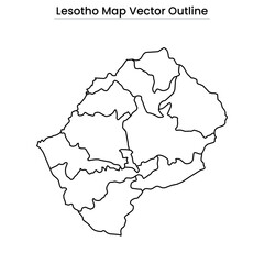  Lesotho Map Vector Outline Editable Country Silhouette with Districts
