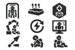 © Olha - Post-Match Repair Icons. Solid style icons of post-match repair zones: recovery booth icon, cooling panel slab, diagnostics dock