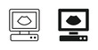 © Masuda Akthar - Ultrasound machine icon set in outline and silhouette style, symbolizing medical imaging, prenatal care, diagnostics, and healthcare technology, vector illustration.